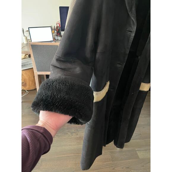 Vintage Abito Penny Lane Boho Coat Black Suede Calf Hair Trim Sz L -Fits M $810 - Picture 15 of 16